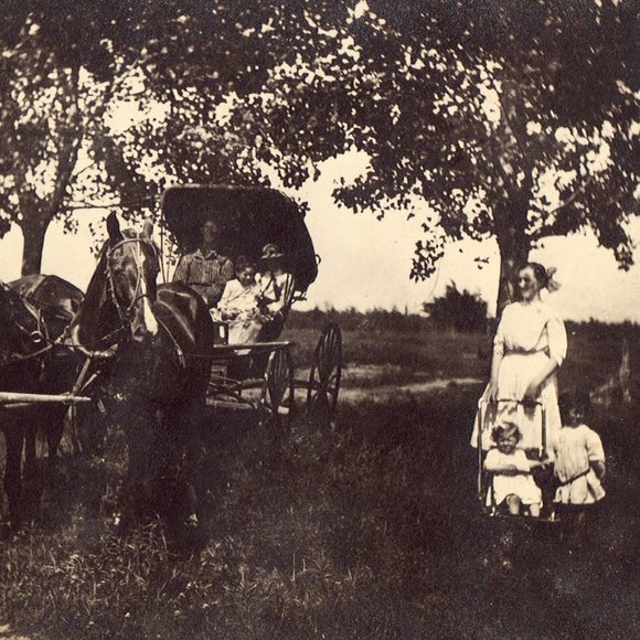 RPPC - Horse and Buggy and Woman with Children in Stroller M2312 - Picture 1 of 2